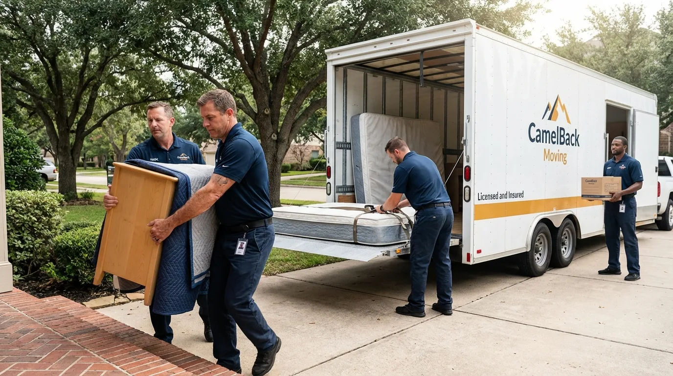 Crew loading residential truck for cross-state move from Walpole, MA