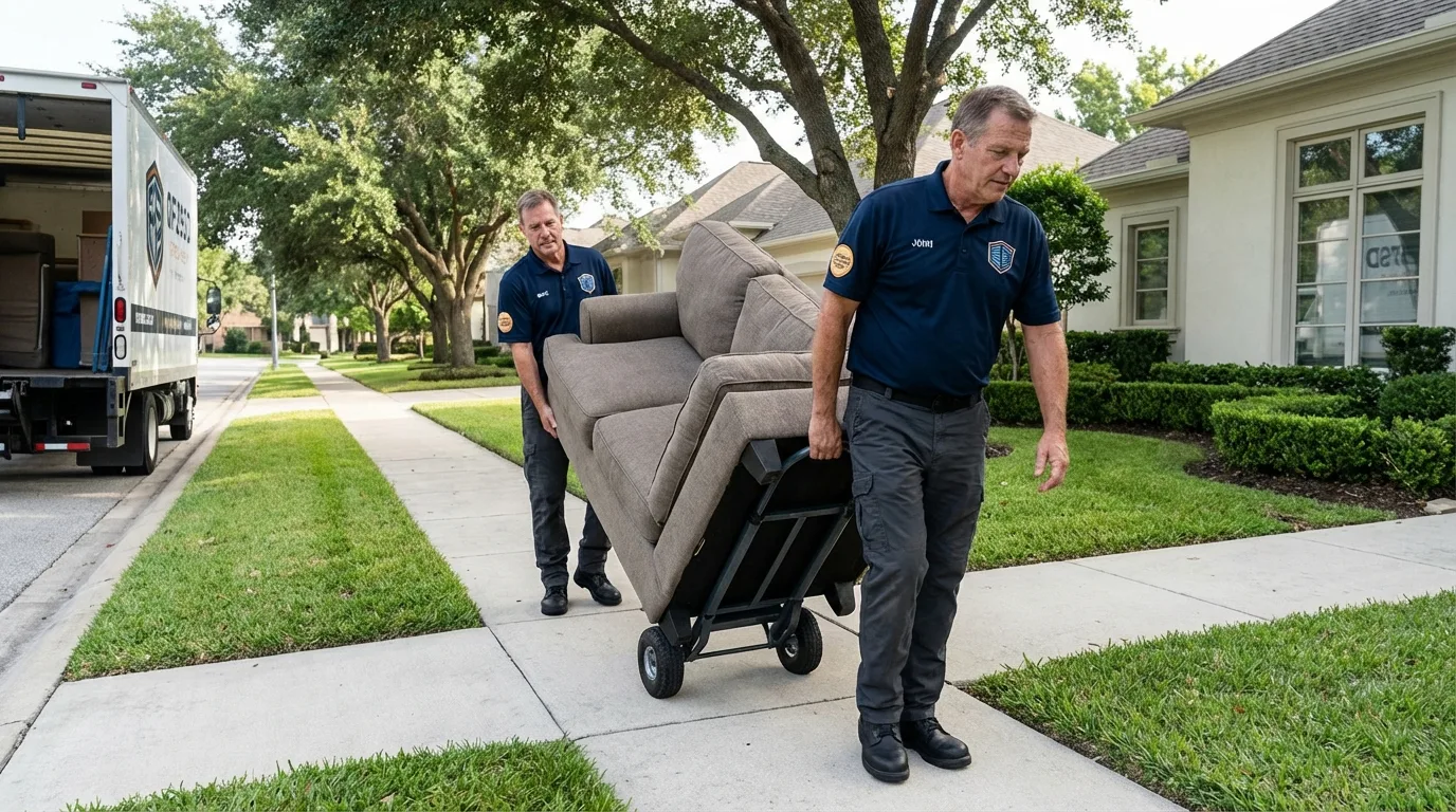 Local residential moving crew loading furniture in Walpole, MA